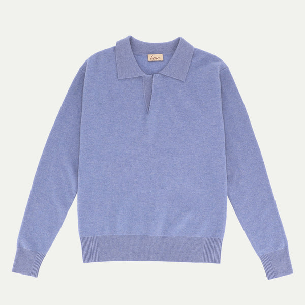 Blue open collar sweater